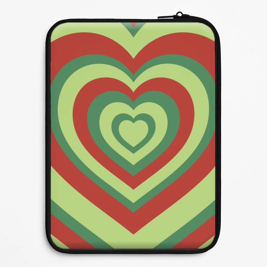 Red And Green Trippy Heart Christmas Pattern Laptop Sleeve Strong Surface Polished Finish