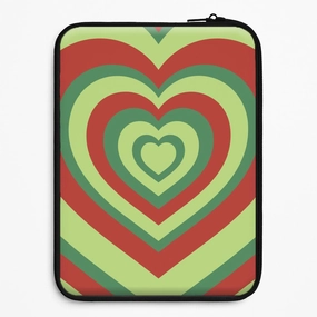 Red And Green Trippy Heart Christmas Pattern Laptop Sleeve Strong Surface Polished Finish