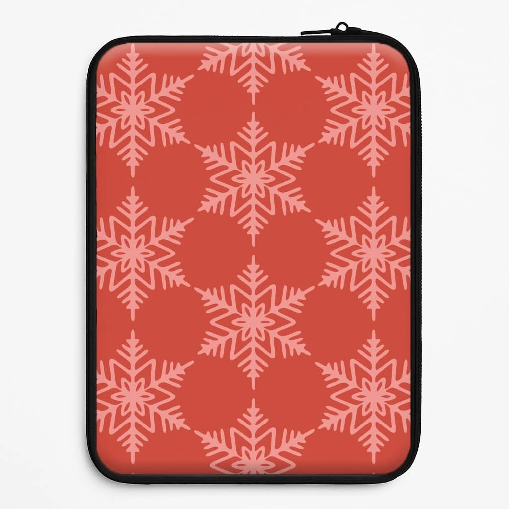 Minimal Detail Red Giant Snowflakes Christmas Pattern Laptop Sleeve