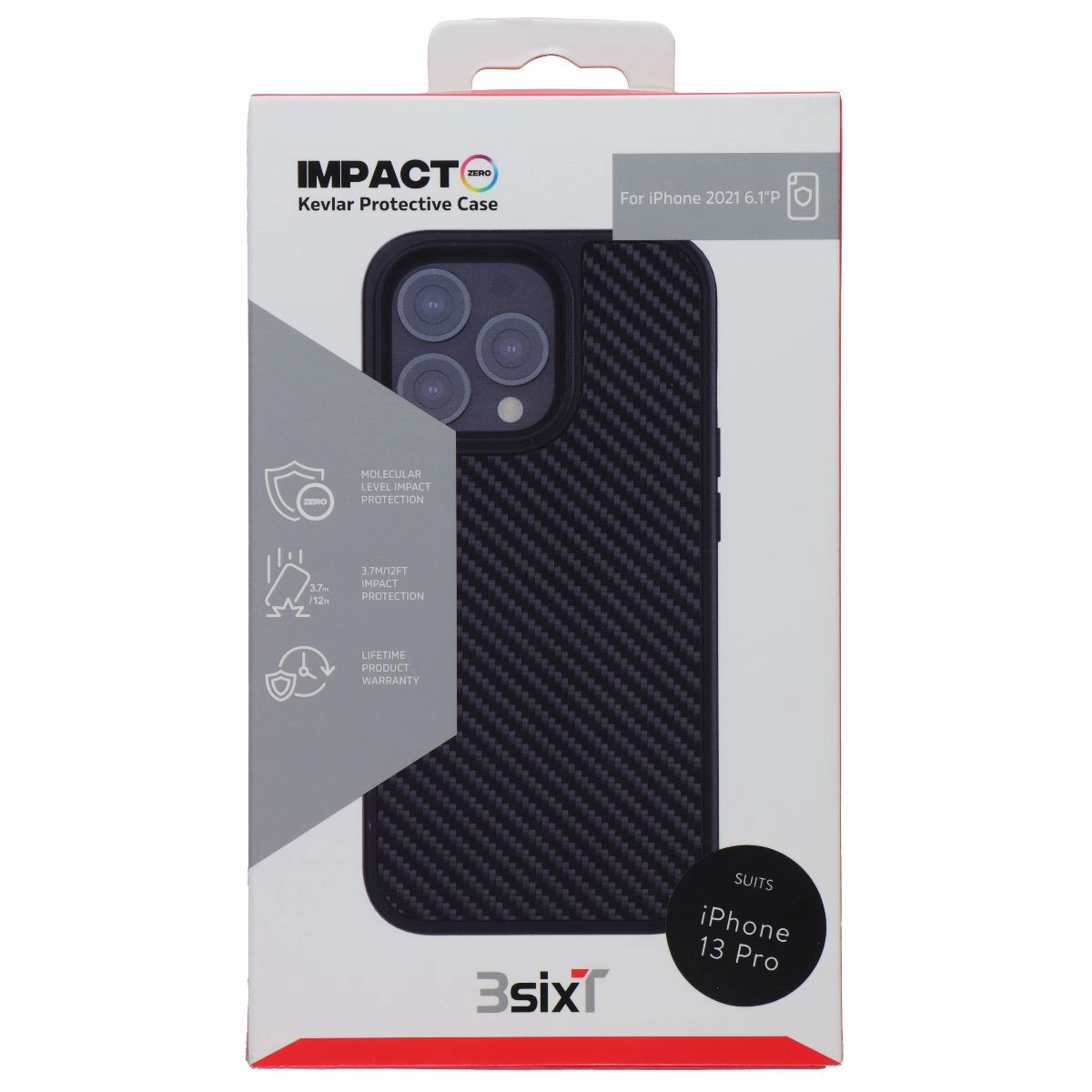 Minimal Pattern Texture 3SIXT ImpactZero Kevlar Protective Case for Apple iPhone 13 Pro - Black