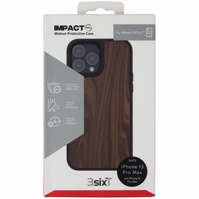 3SIXT Impact Zero Walnut Case for iPhone 13 Pro Max - Black/Walnut Wood Elegant Shield Lightweight Grip
