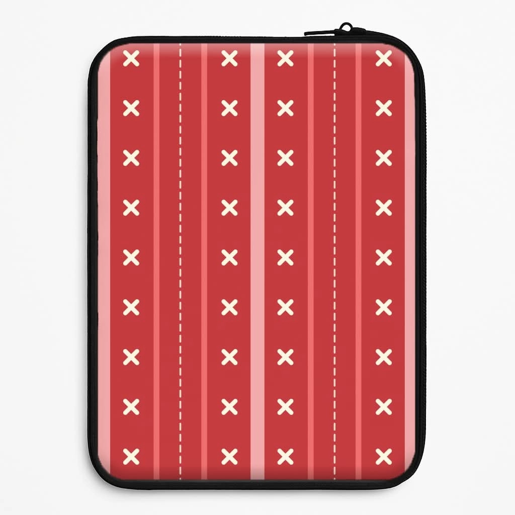 Stripes And Stitches Red Christmas Pattern Laptop Sleeve Elegant Build Lightweight Grip