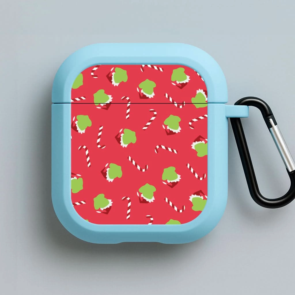 Green Creature And Candy Canes Pattern AirPods Case Vibrant Color Finish soft flexible neon travel silicone airpods case