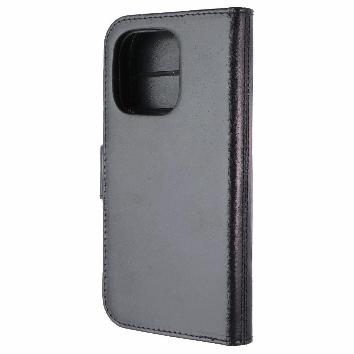 Portable Shield Flexible Edge Texture Full-Grain Leather 2-in-1 Wallet Folio Case for Apple iPhone 15 Pro - Black