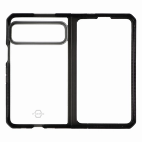 ITSKINS Hybrid_R Hinge Clear Case for Google Pixel Fold - Black/Transparent Modern Frame Minimal Pattern Texture