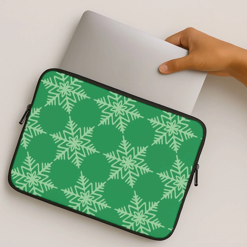 Green Giant Snowflakes Christmas Pattern Laptop Sleeve Matte Finish Slim Edge