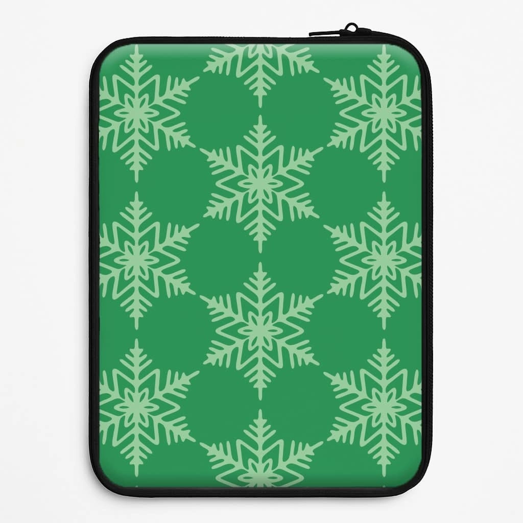 Hybrid Build Texture Green Giant Snowflakes Christmas Pattern Laptop Sleeve