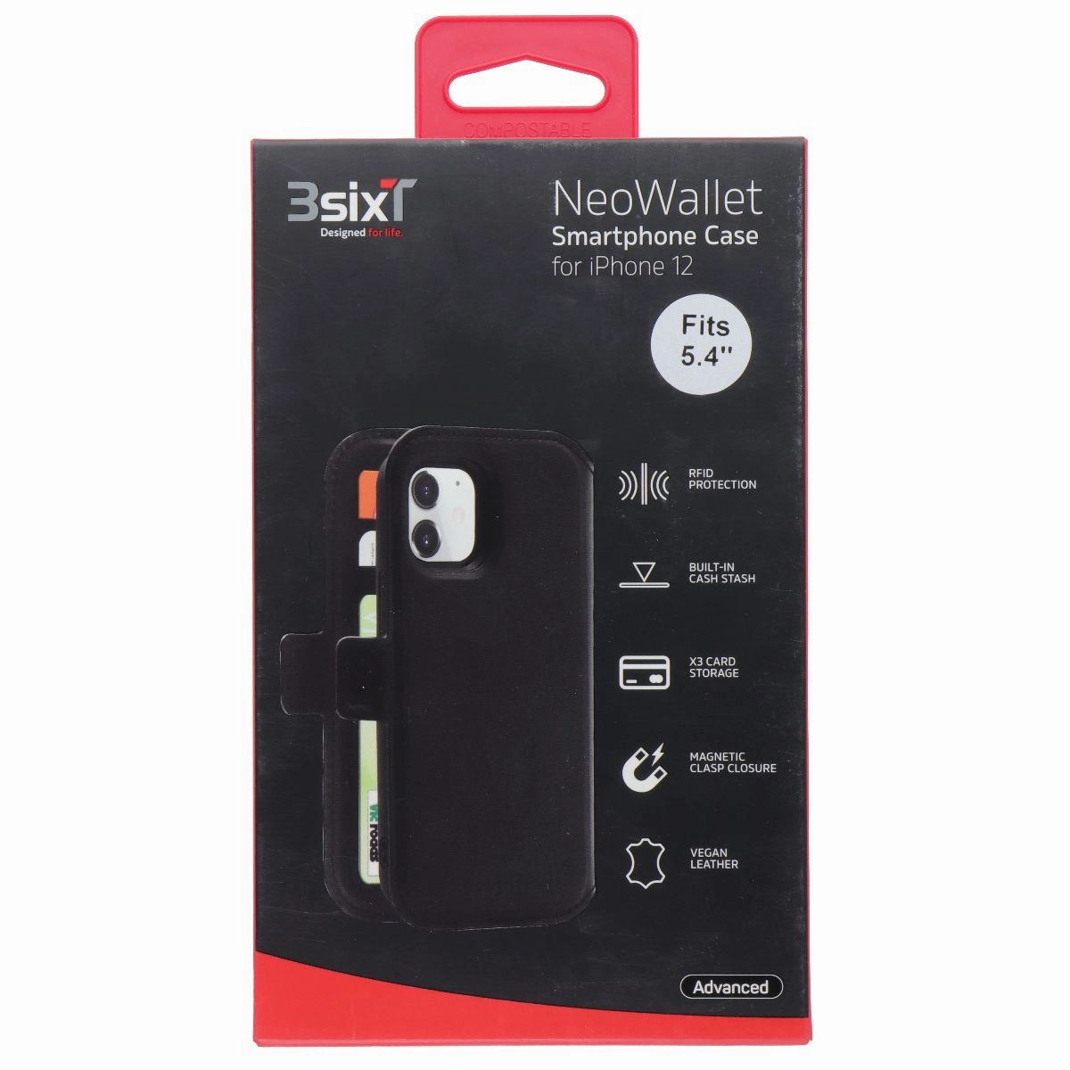 Elegant Comfort 3SIXT NeoWallet Advanced Series Case for Apple iPhone 12 Mini (5.4-inch) - Black