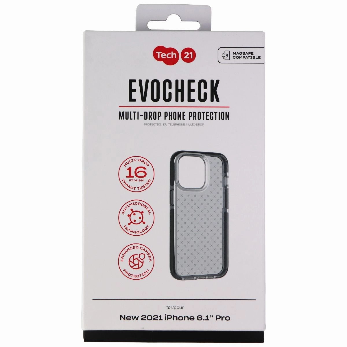 Durable Pattern TPU Material Tech21 Evo Check Series Flexible Gel Case for Apple iPhone 13 Pro - Black