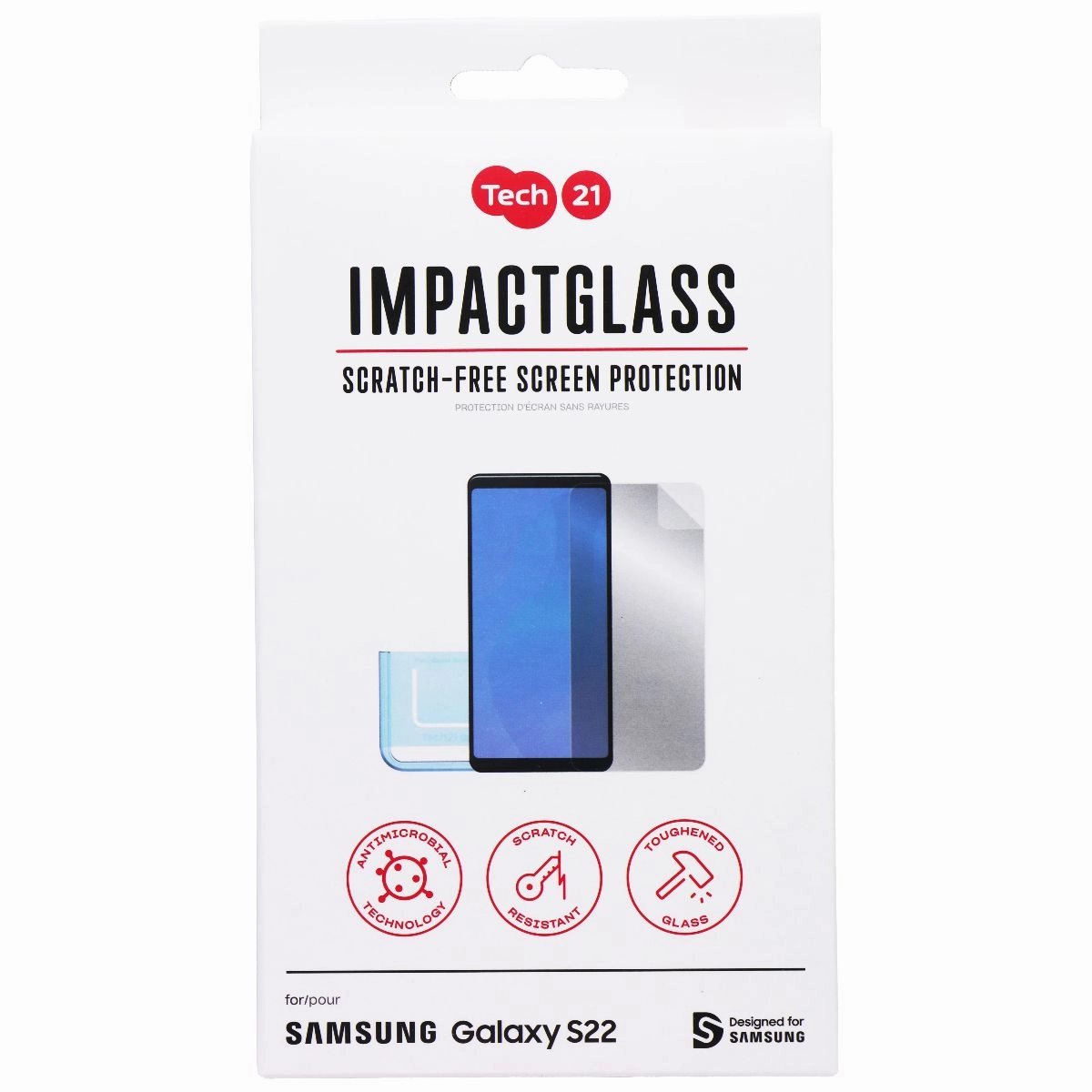 Tech21 Impact Glass Scratch Free Screen Protector for Samsung Galaxy S22 Crystal Screen Protector Total Screen Coverage