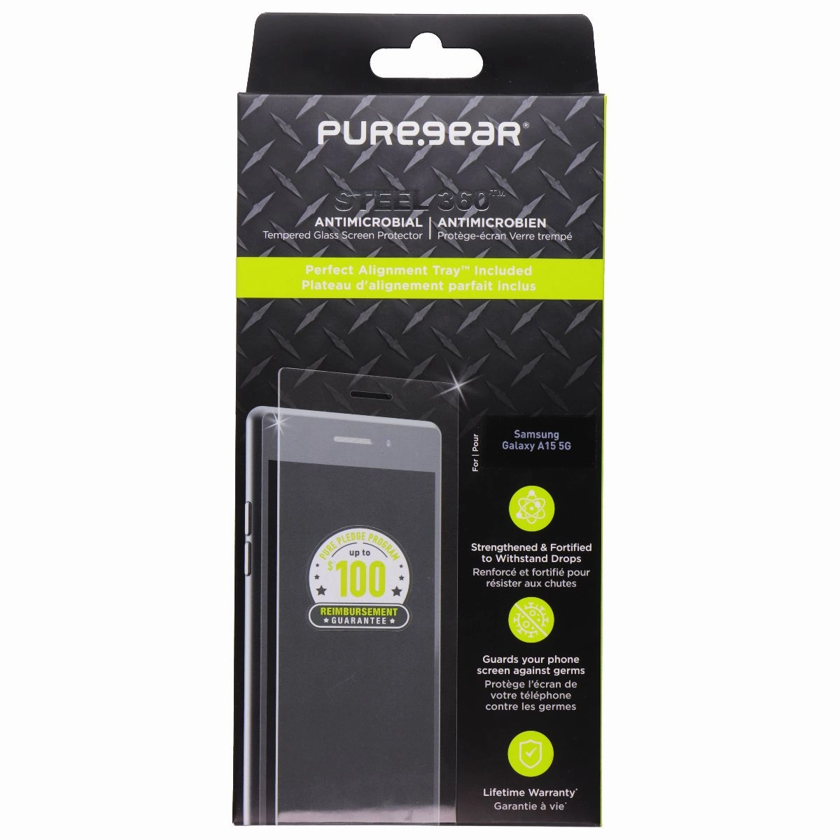 PureGear Steel 360 Series Tempered Glass for Samsung Galaxy A15 5G - Clear kids safe screen protector