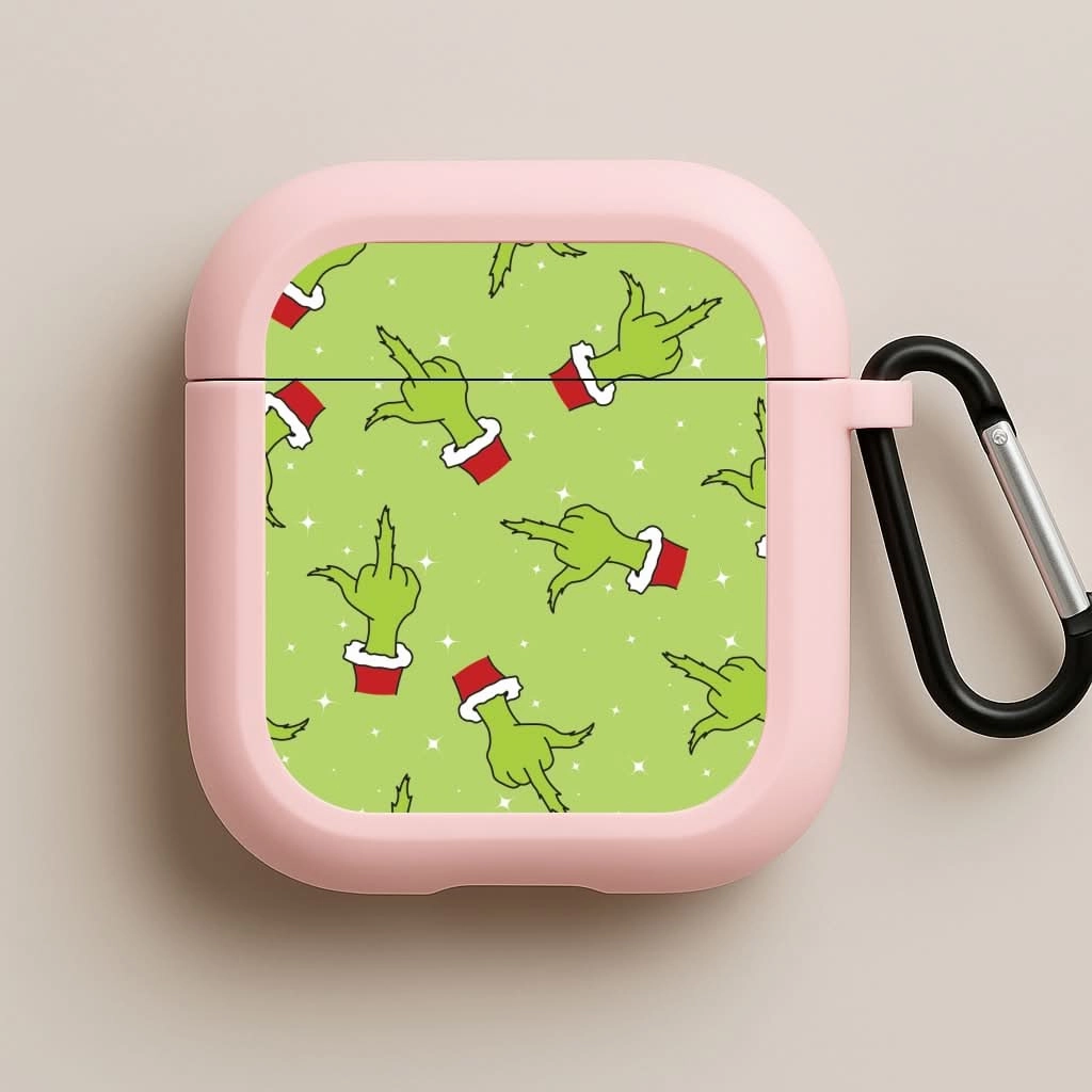 Magnetic Lock Cover Green Middle Finger Christmas Pattern AirPods Case