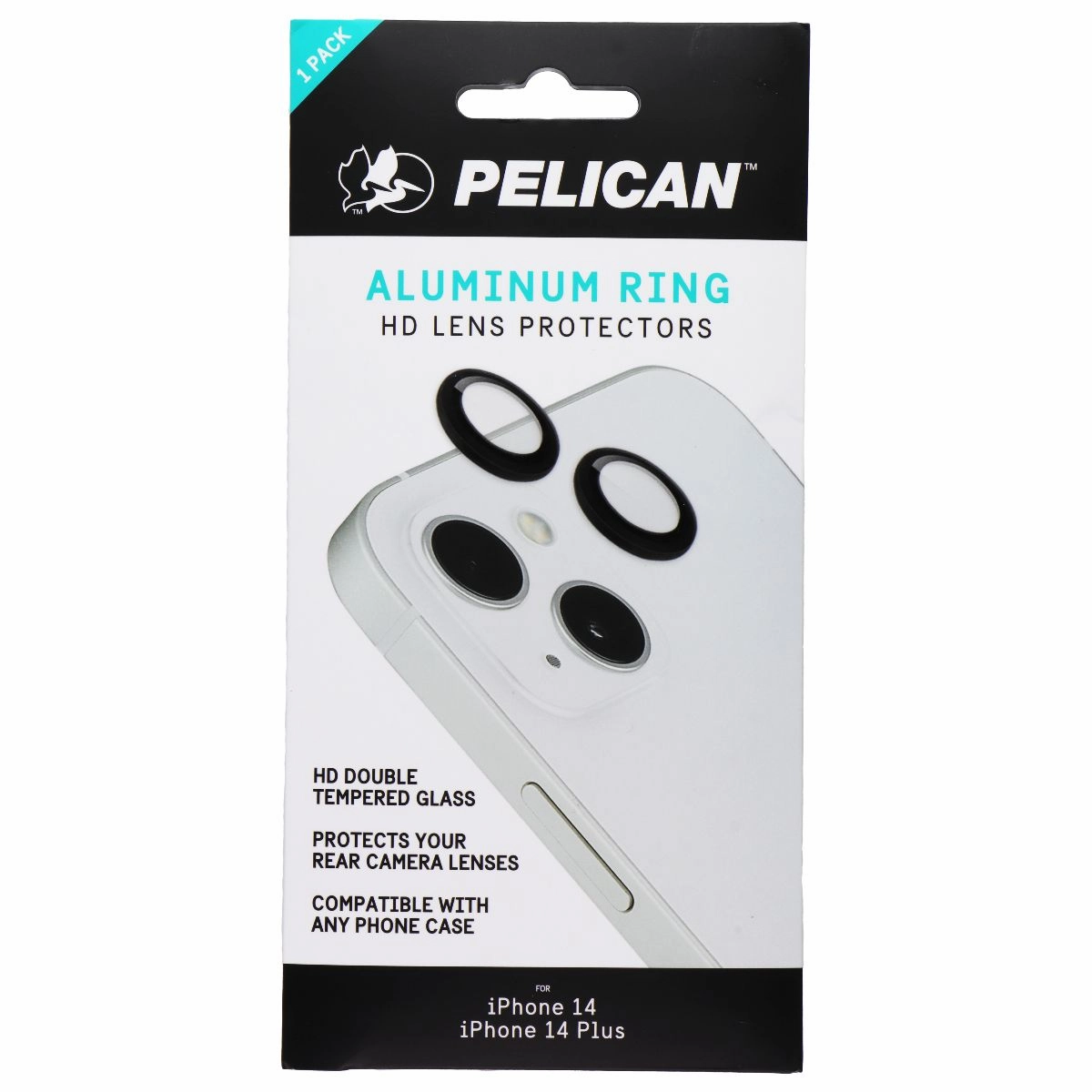 Teenager Device Shield Pelican Aluminum Ring HD Lens Protectors for iPhone 14/14 Plus - Black (1 Pack)