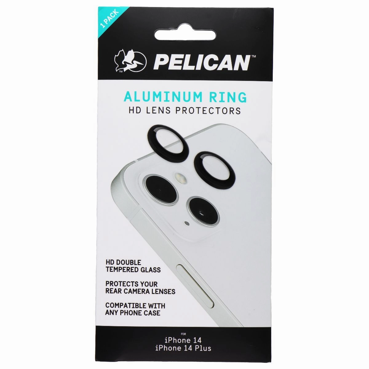 Pelican Aluminum Ring HD Lens Protectors for iPhone 14/14 Plus - Black (1 Pack) Crystal Clear Safe Touch