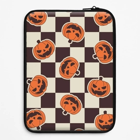 Pumpkin Stickers Checkered Pattern Laptop Sleeve Shockproof Edge