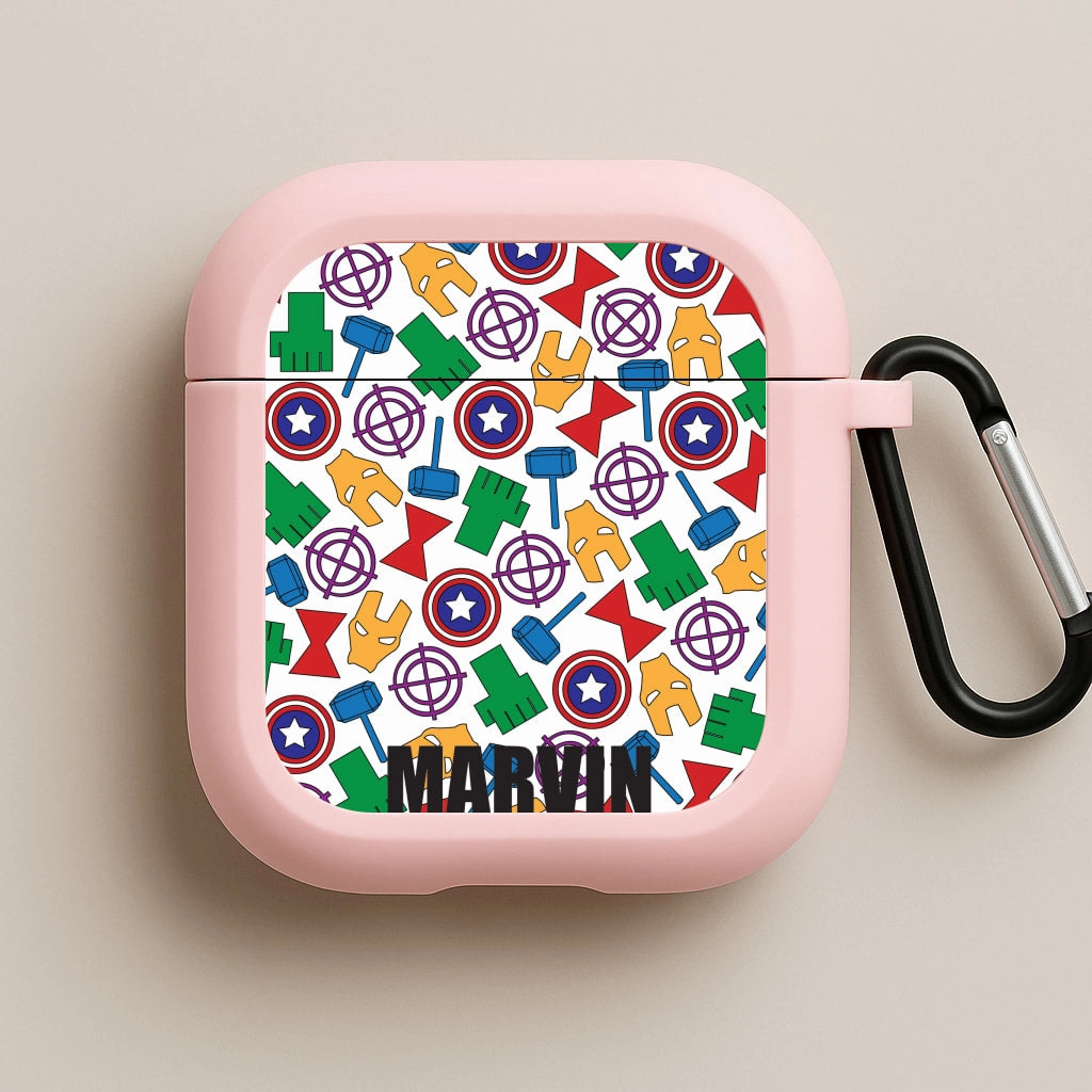 Icon Pattern - Personalised Superhero Comic AirPods Case anti oil resistant coating