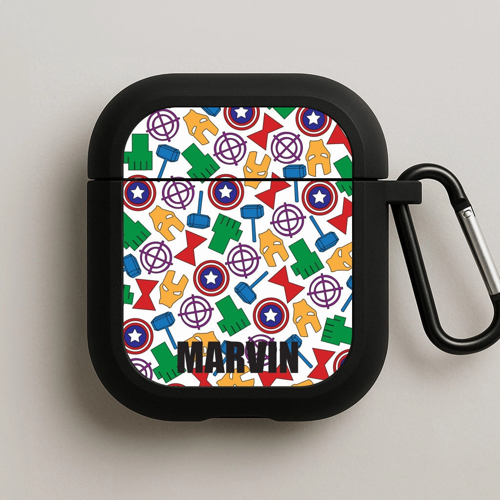 Icon Pattern - Personalised Superhero Comic AirPods Case Portable Tech Pouch