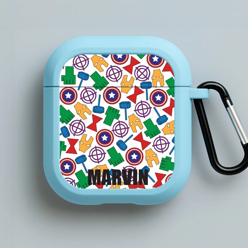 impact protection airpods shell soft pastel commuter travel protector Icon Pattern - Personalised Superhero Comic AirPods Case
