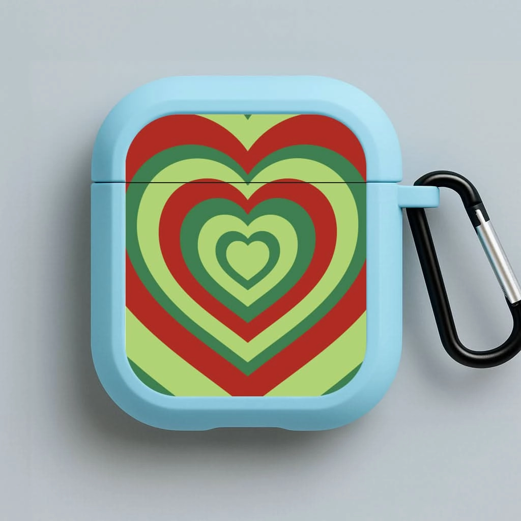 fashion gradient airpods case fashion soft neon silicone airpods case Red And Green Trippy Heart Christmas Pattern AirPods Case