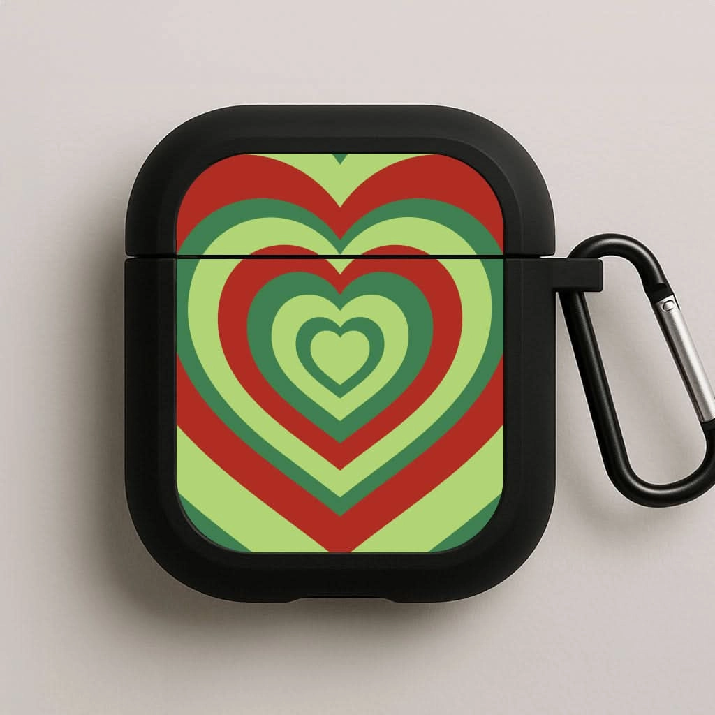 Dustproof Earbuds Holder Modern Handy Case Red And Green Trippy Heart Christmas Pattern AirPods Case
