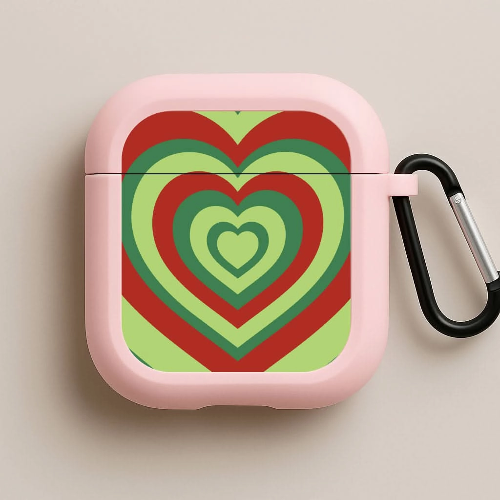 Soft Protective Pouch fashion portable neon silicone protector Red And Green Trippy Heart Christmas Pattern AirPods Case