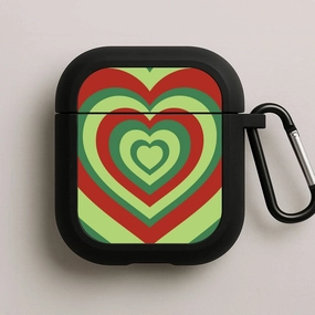 Dustproof Earbuds Holder Modern Handy Case Red And Green Trippy Heart Christmas Pattern AirPods Case