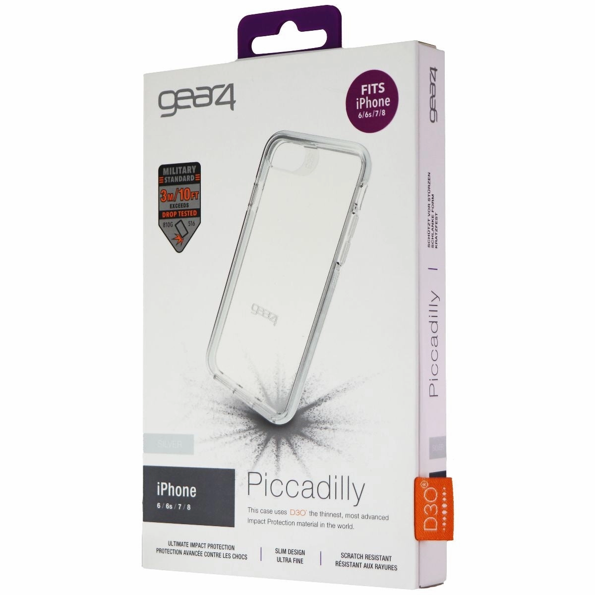 Modern Form ZAGG Piccadilly Clear Case Slim, Tough Design for iPhone 7/8 - Silver IC7083D3