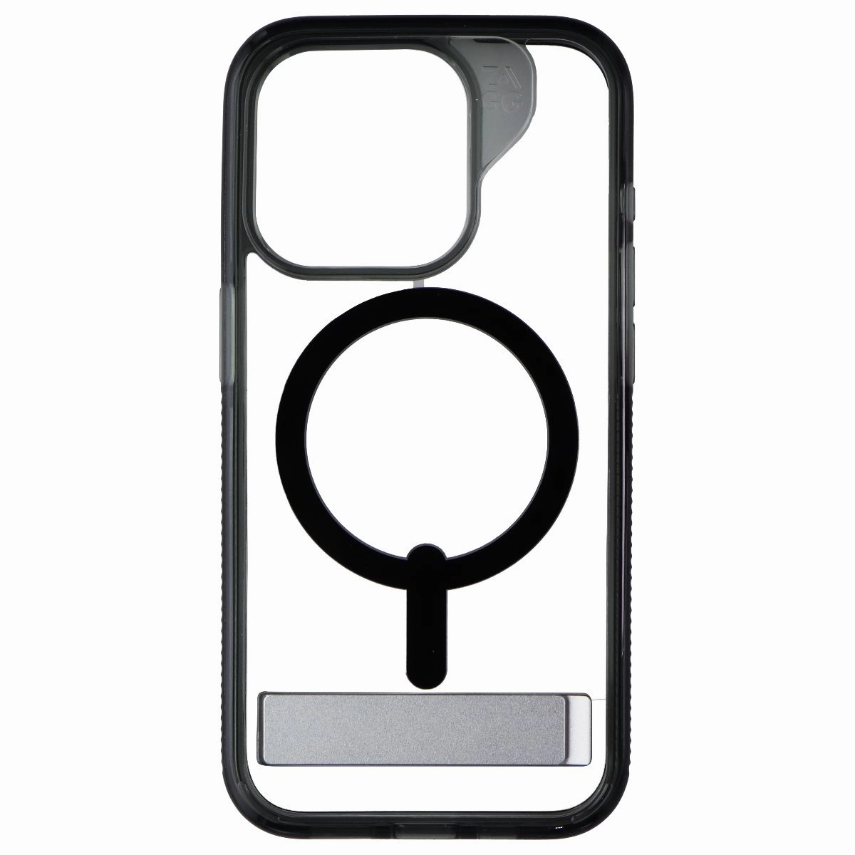 ZAGG Santa Cruz Snap Kickstand Case for MagSafe for iPhone 15 Pro - Black/Clear Modern Grip Protective Frame