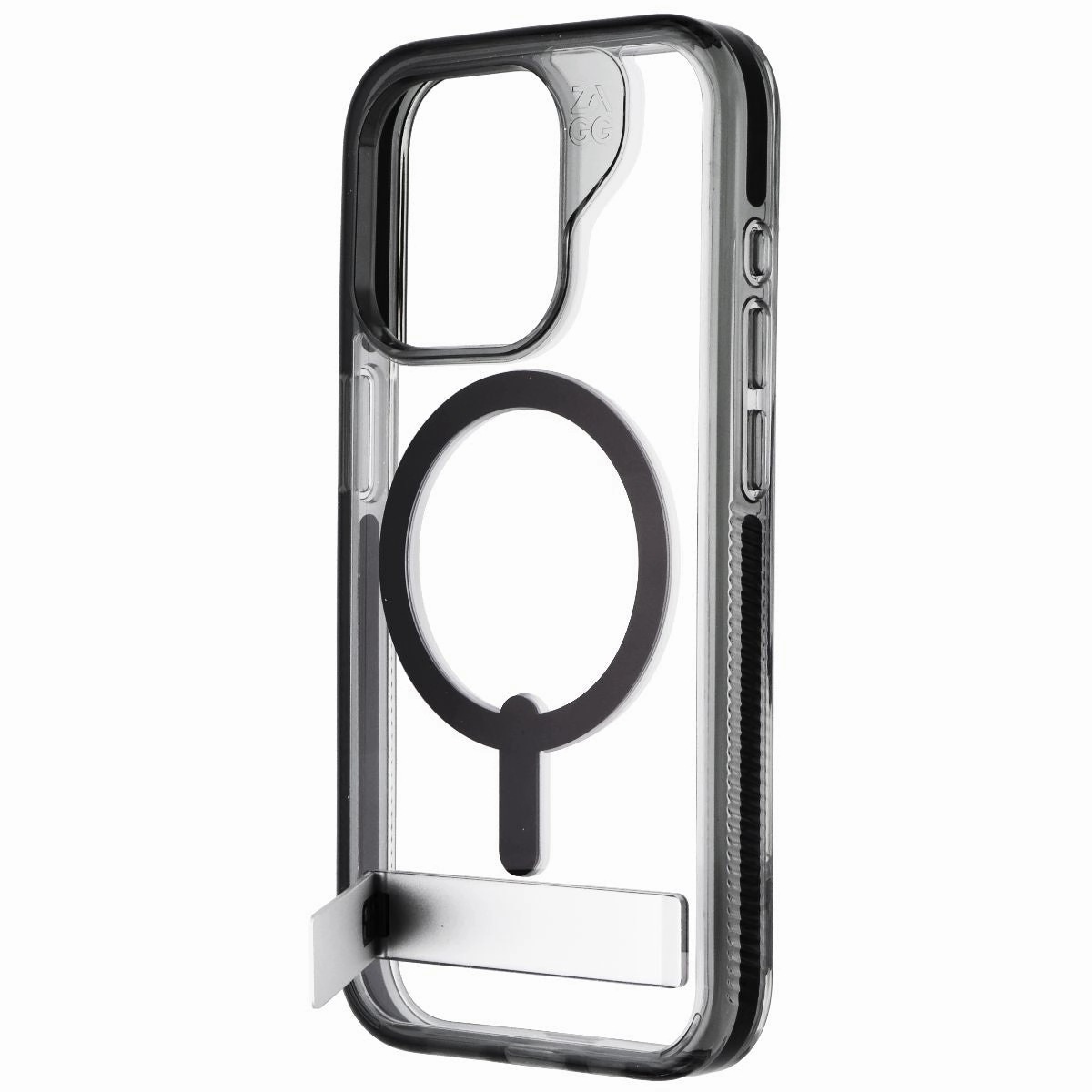 Soft Layer Texture ZAGG Santa Cruz Snap Kickstand Case for MagSafe for iPhone 15 Pro - Black/Clear