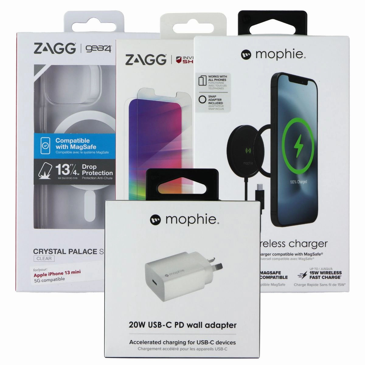 Premium Detail Finish Gloss Finish Texture ZAGG Smart Bundle for iPhone 13 mini w/ Case, Glass, & Chargers (AUS Plug)